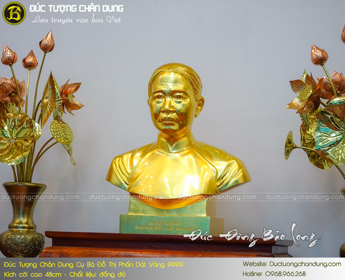 Tượng Chân Dung Cụ Đỗ Thị Phấn Bằng Đồng 48cm Dát Vàng 9999 3