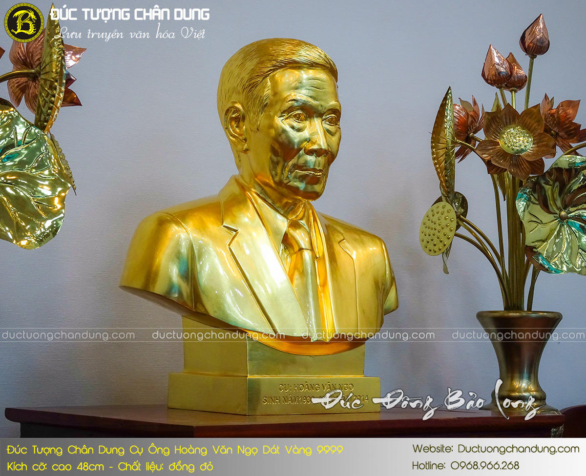 Tượng Chân Dung Cụ Hoàng Văn Ngọ Bằng Đồng 48cm Dát Vàng 9999 3